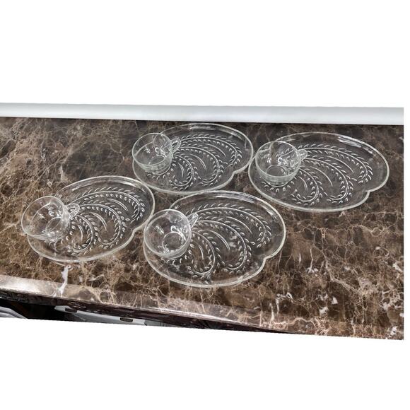 Vintage Pressed Glass Federal Glass Homestead Wheat Pattern Snack Set $/Set EUC - Picture 8 of 9